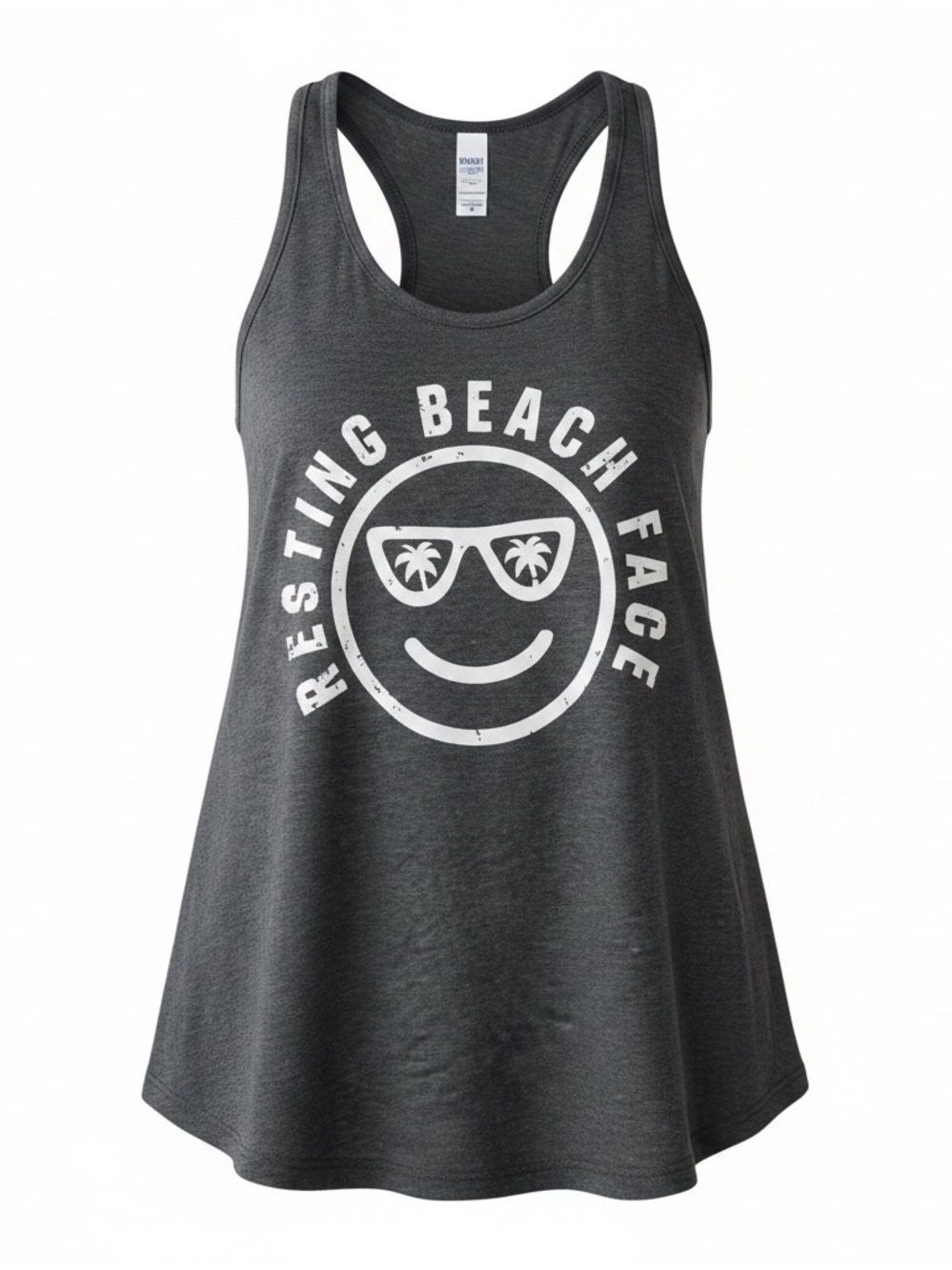 Source Unknown Charcoal Gray Graphic Tank Top - White Print